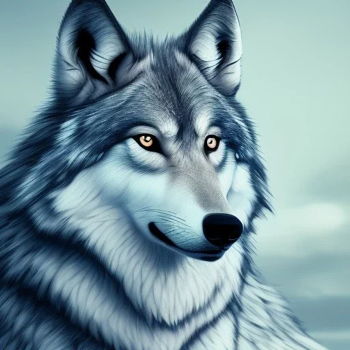 wolf, blue, masterpiece, expert, 8K, hyperrealism, sharp focus, cinematic lighting