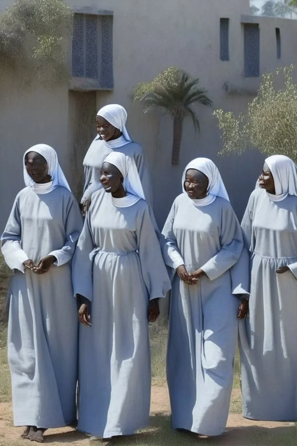 7 suore africane con tunica grigia giornata di sole