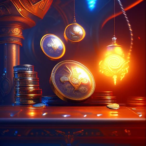 dynamic lighting, Intricately detailed, Splash screen art, deep color, Unreal Engine, volumetric lighting, silver coins, pile of coins, pirate treasure,