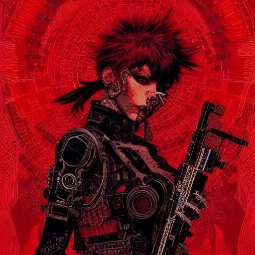 beautiful punk girl, hyper detailed, hyperdetailed, intricately detailed, illustration by <kilian eng> <Yoji Shinkawa>, darkred tones,