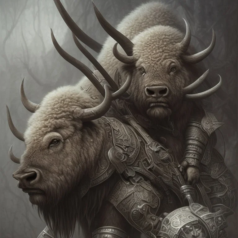 a Buffalo warrior in black and neon battle armor, a highly detailed illustration, background of Inka jungle, realistic render, 8 k, micro detail, intricate, elegant, centered, digital painting, Artstation, smooth, sharp focus, illustration, artgerm, tomasz alen kopera, peter mohrbacher, donato giancola, joseph christian leyendecker, wlop, boris vallejo