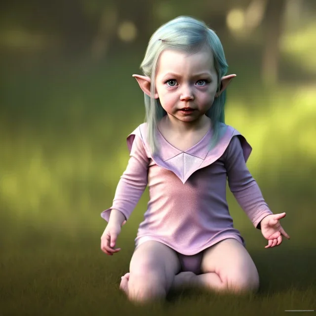 Galadriel toddler, full body, dramatic lighting, hyper realistic