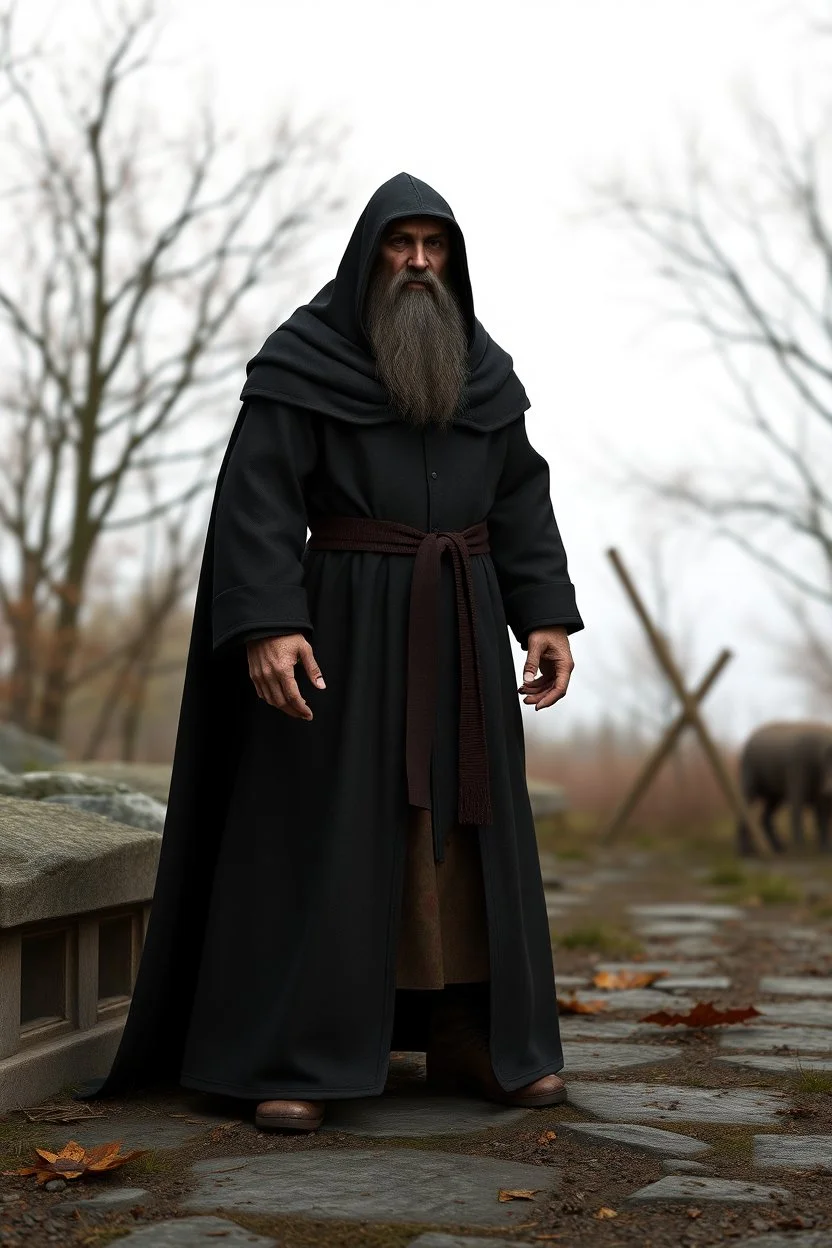 russian monk for a horror , 3d model for a videogame, template, full-length, front face, model, 3d