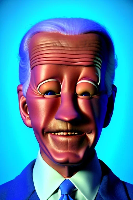 Waist up muppet Portrait, joe Biden as muppet doll, Blue suit retro style, photo studio, blue background, unreal engine 5, concept art, art station, god lights, ray tracing, RTX, lumen lighting, ultra detail, volumetric lighting, 3d.