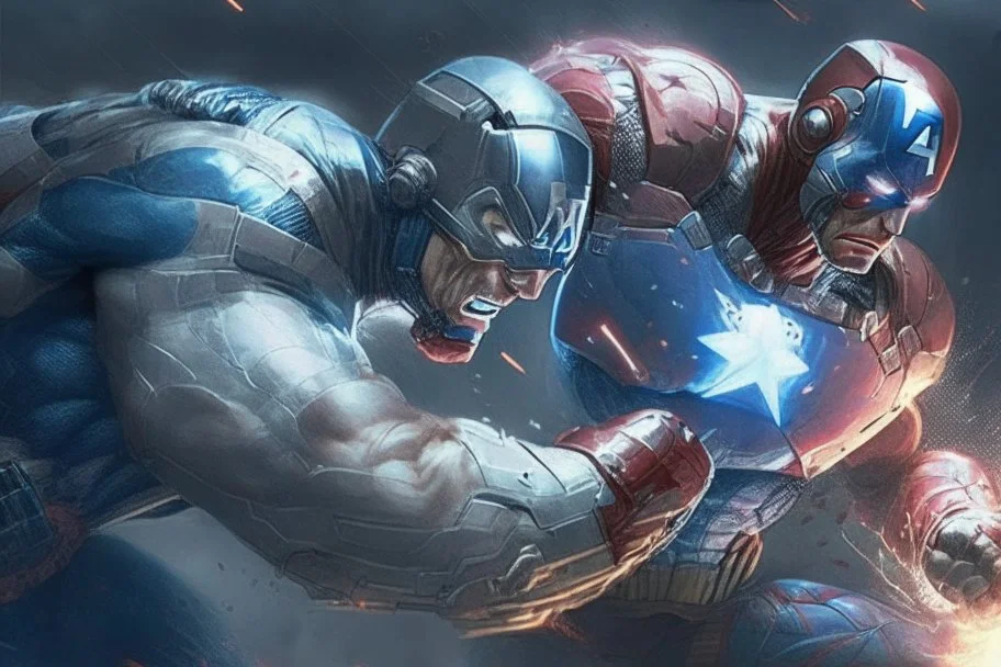 Cyborg Captain America in intense combat