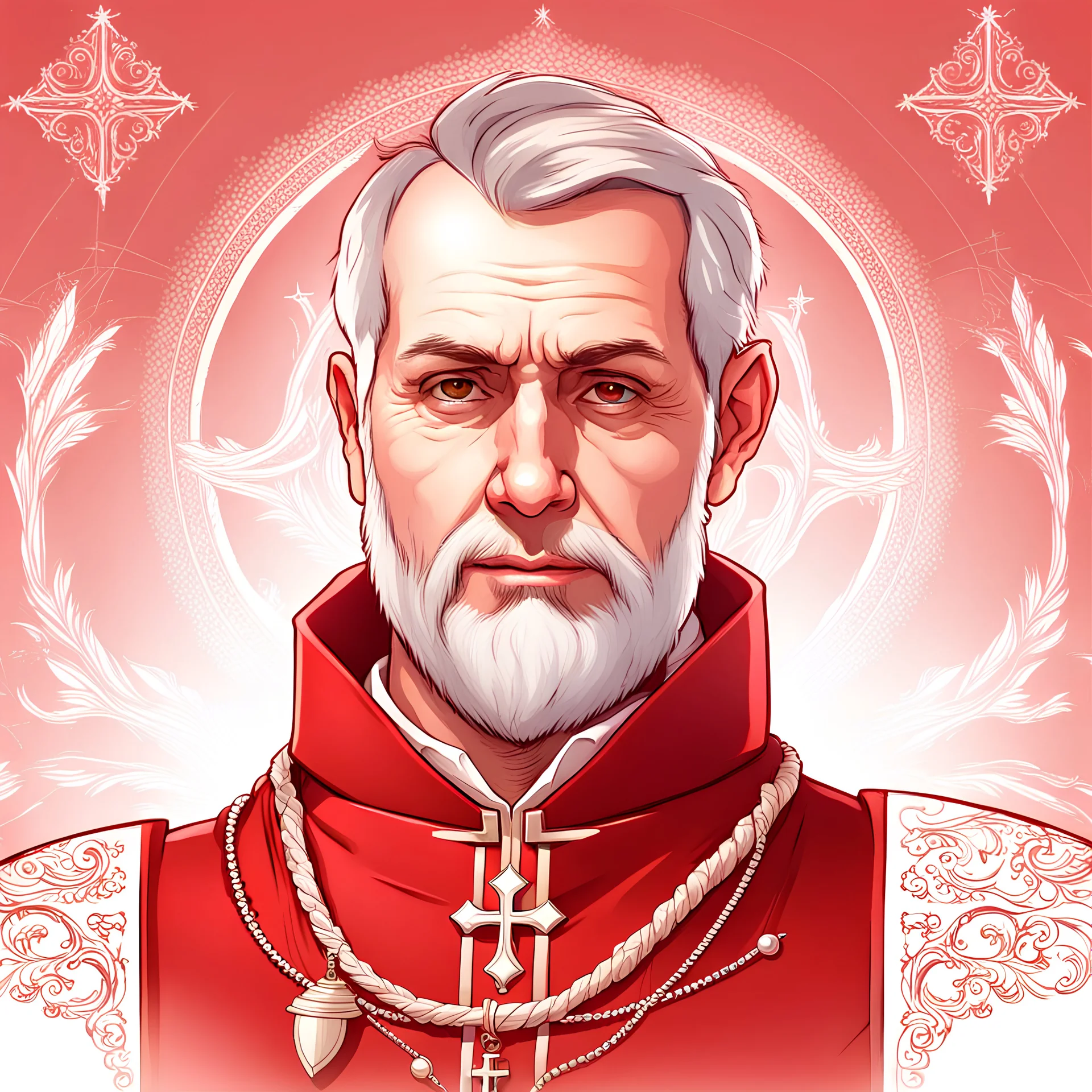 Man, cardinal, face portrait, short beard, red collar, religious, red biretta, game avatar, portrait, illustration