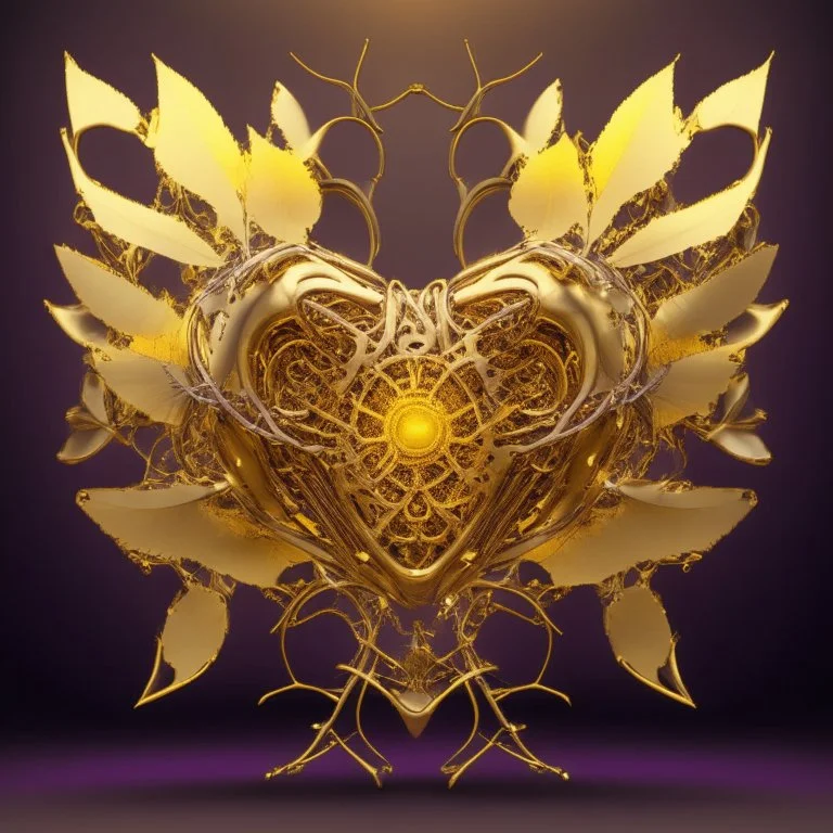 golden robot electric heart with tree wings