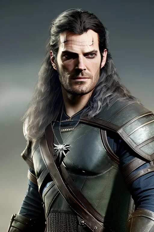 Henry cavil face, long white hair, wearing The witcher 3, realistic, 4k, intricate, best quality, fog particles, fire particles