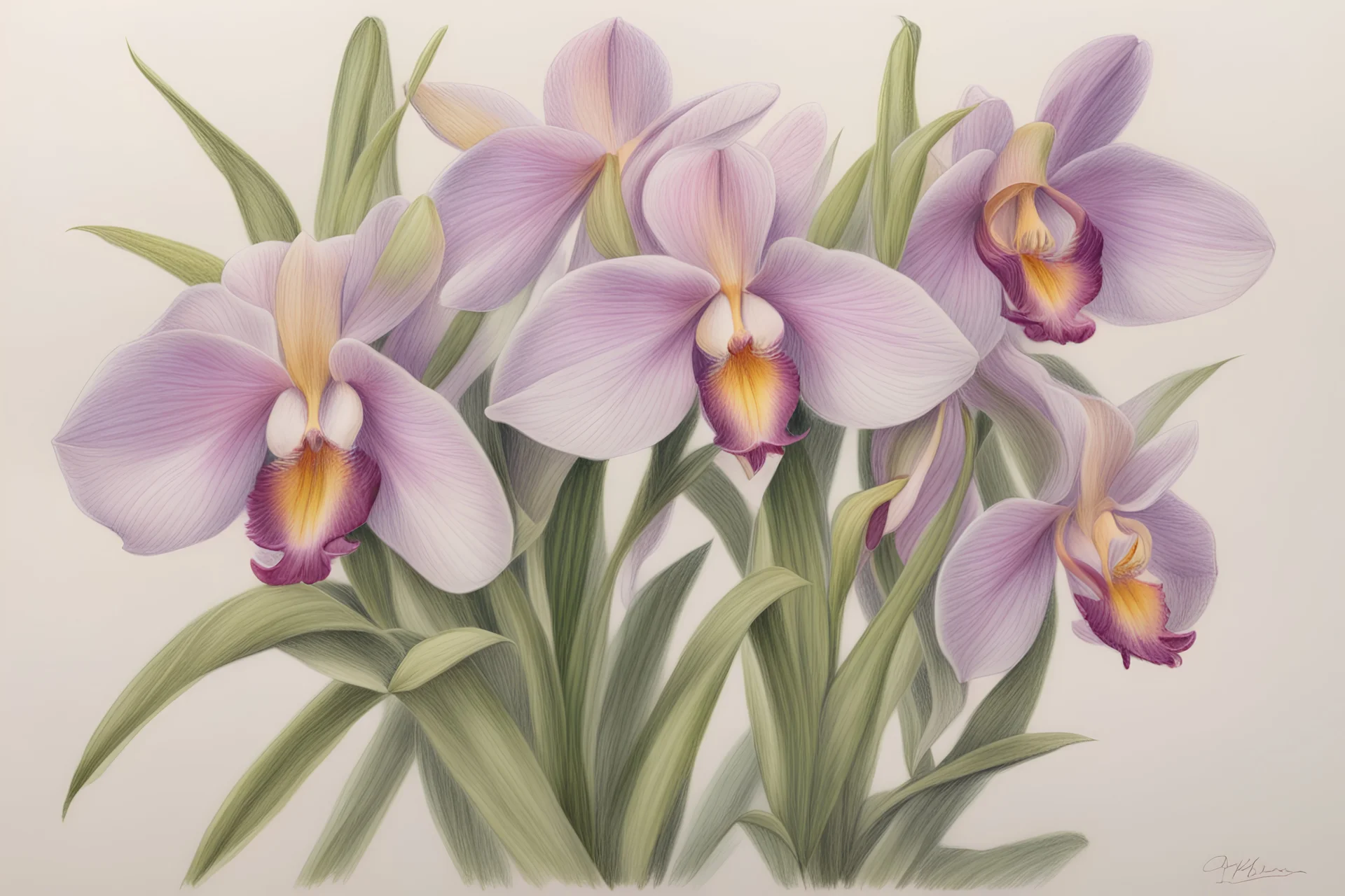 colored pencil drawing of Dendrobium Orchids