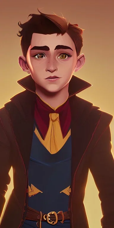 Portrait of a handsome 9 year old brown haired little warlock kid having fun