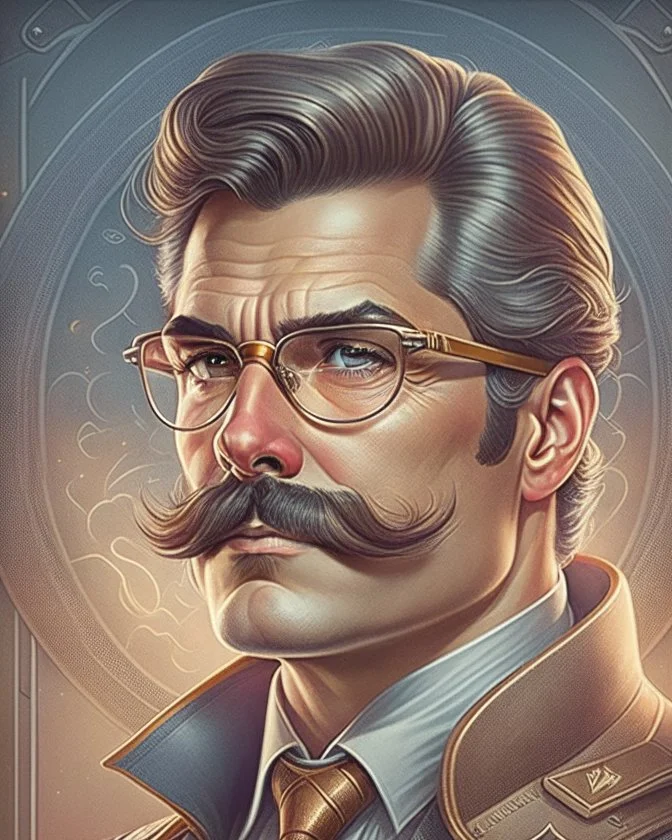 Best quality, masterpiece, ultra high definition, Retro Futuristic,man, mustache, Comic style