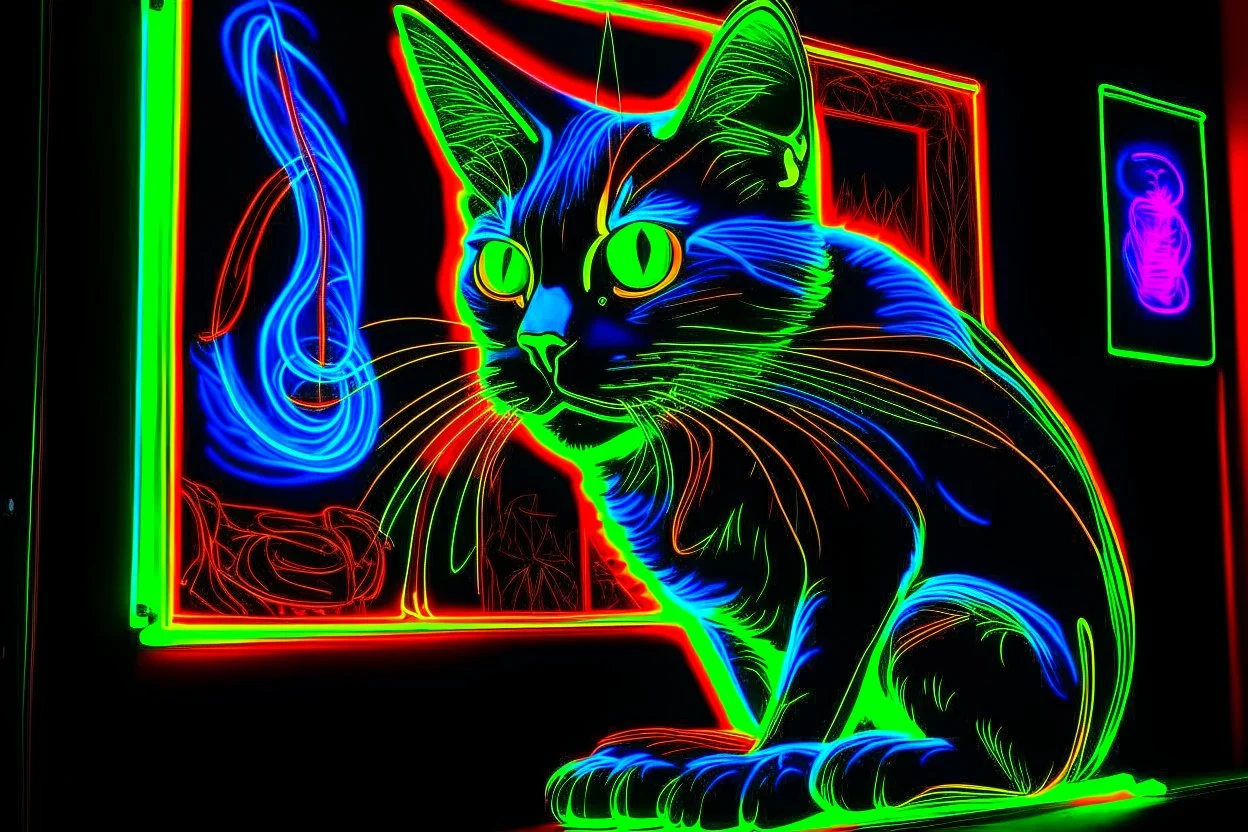 Black light art, neon cat