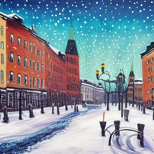 Stockholm in snow painted by outsider artist