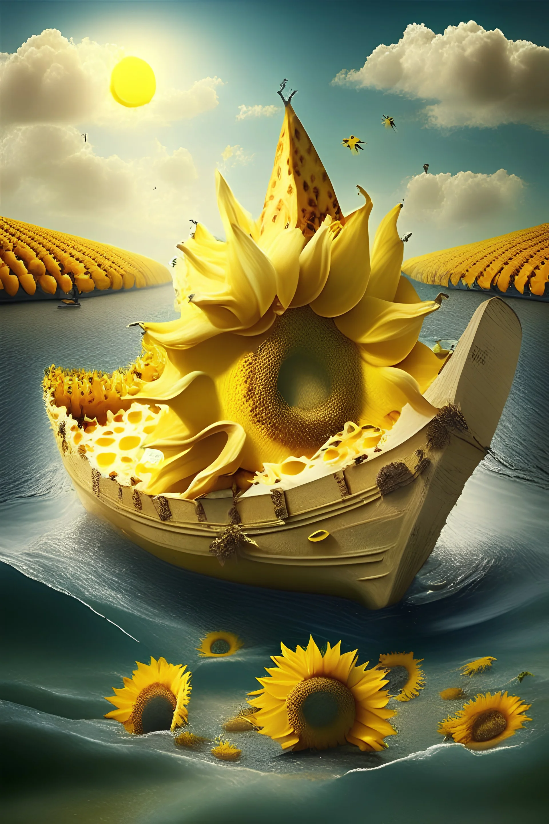 ship of sunflower in the river of cheese