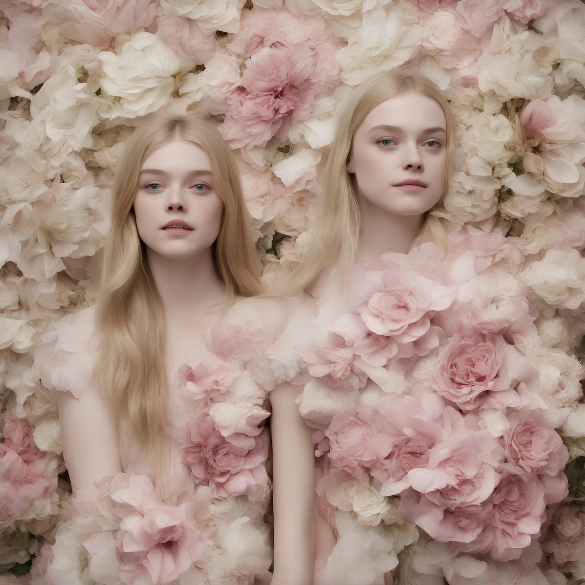 Elle fanning and dakota fanning , as flowers, in paper