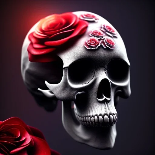 Cracked Skull and red rose, marble texture, dark, fantasy art, shallow depth of field, macro lens, unreal engine 5, ultra detailed,8k, HDR, hyperphotorealistic, bone, set in fire