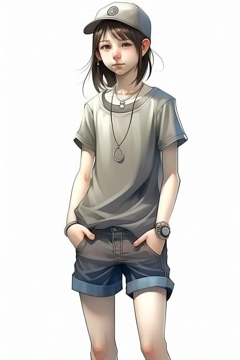 13 years girl, tomboy dress, realistic style