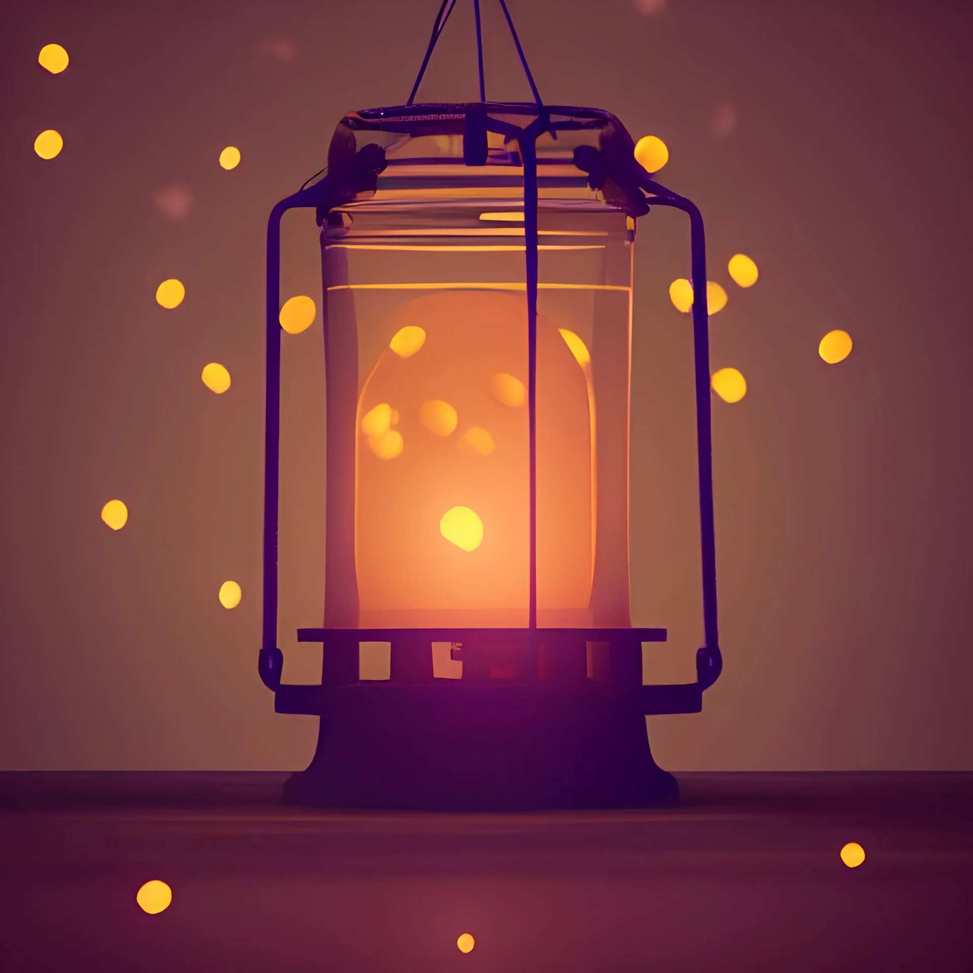 glowing fireflies in a lantern, many ghostly lights inside a belljar, fairy lights, polaroid, symmetry, bioluminescence, luminescent glow, moody, tender, photorealistic, octane render, golden hour