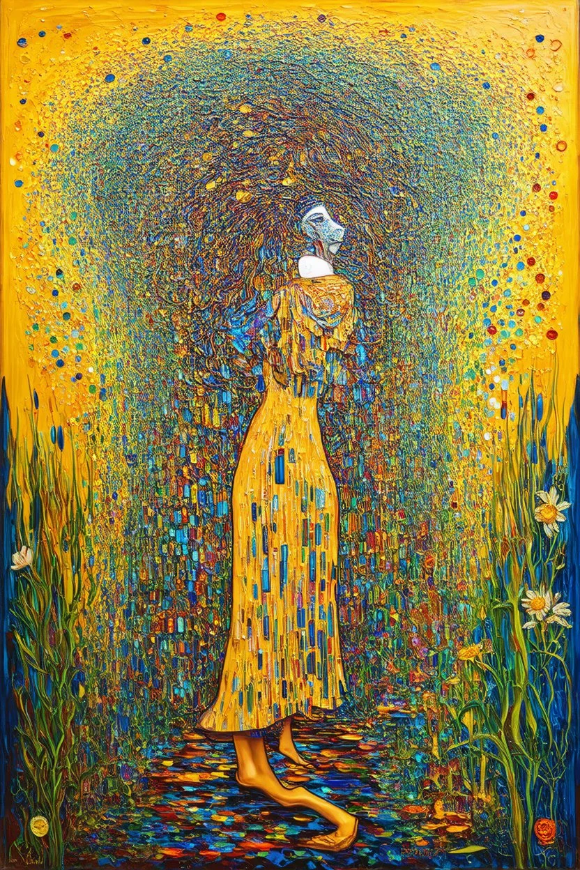 forgiveness detaches the energetic cord; Surrealistic painting inspired by Klimt and Hundertwasser; Golden Hour; Exquisitely Detailed