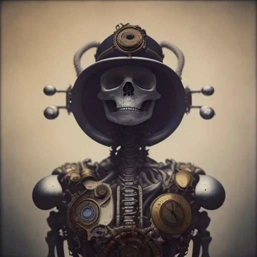 a skeleton mage wearing a cloac, steam punk, realistic, made in octane, cinematic, ultra-realistic, extremely detailed octane rendering, 8K, VRAY Super Real ar 2:3, dof photorealistic futuristic 50mm lens hard lighting dark gray tintype photograph, realistic lighting, sepia color