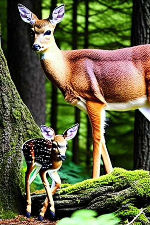 Obama as a mystical forest nymph in the woods raising a baby deer as his own high quality close up