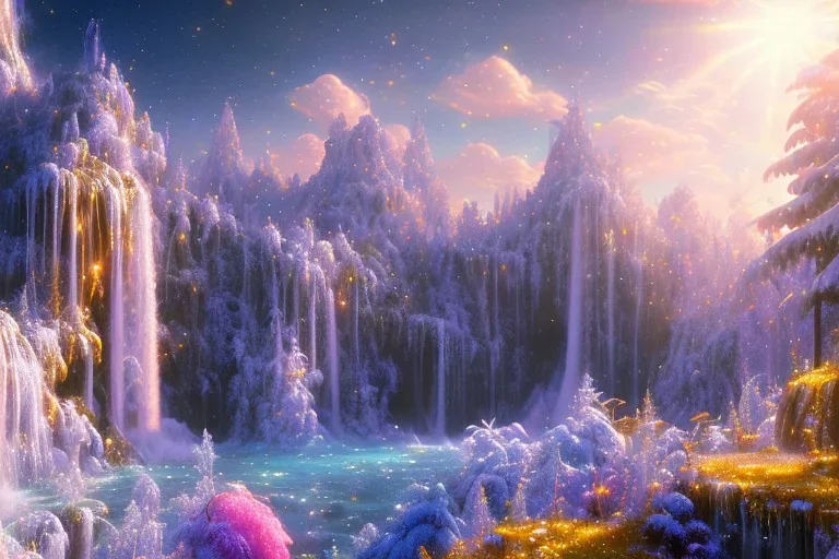  white and gold crystal cosmic background，waterfall, full of details, smooth, bright sunshine，soft light atmosphere, light effect，vaporwave colorful, concept art, smooth, extremely sharp detail, finely tuned detail, ultra high definition, 8 k, unreal engine 5, ultra sharp focus