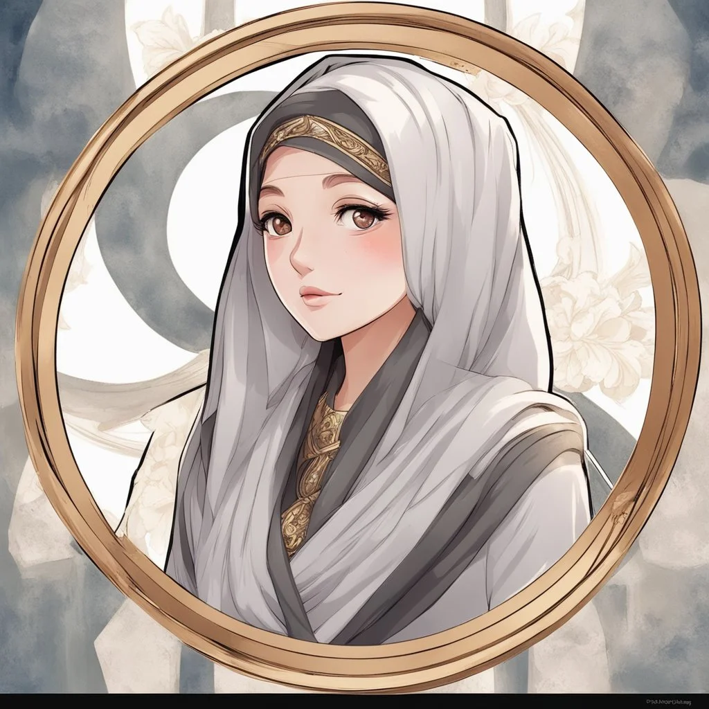 anime Only the face Muslim Pretty impressive women inside a circular frame,Portrait image,professional look