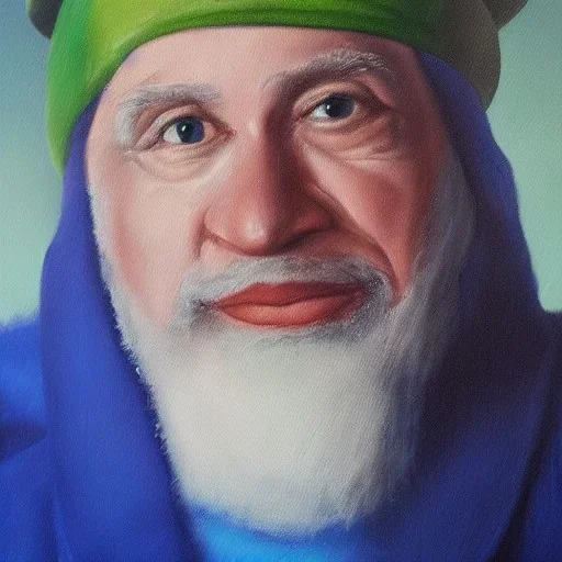 An oil painting portrait of papa smurf