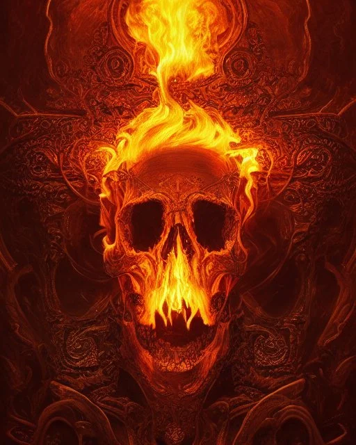 A beautiful highly detailed ornate intricate portrait of a flaming demon skull made of shiny obsidian glass :: reflective, glassy :: subtractive lighting, backlit :: by John William Waterhouse, Greg Rutkowski, HR Giger :: hyperrealistic, hyper detailed, photorealistic :: epic, incredible composition, amazing depth, meticulously composed, 16k resolution concept art :: fantasy magazine cover art