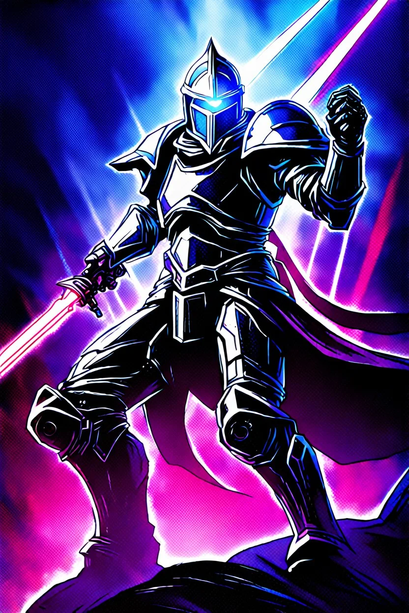 TCG fantasy artwork art of a heroic space knight with laser sword