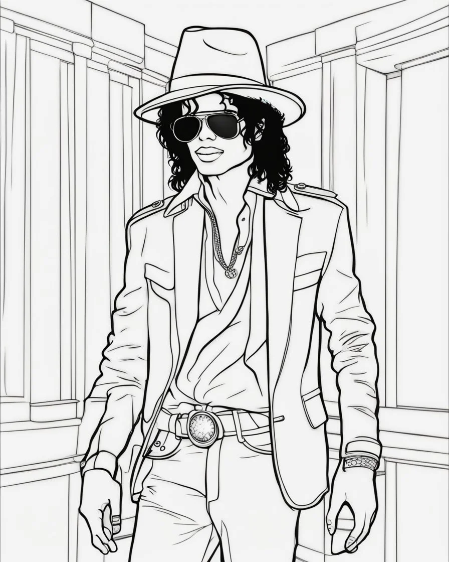 Outline art for coloring pages with MICHAEL JACKSON , white background, sketch style, only use black outline, white background, no shadows and well and clear outline , white background, sketch style, only use black outline, white background, no shadows and well and clear outline