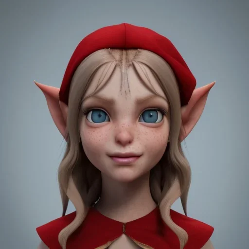 female red elf, elf portrait, portrair, elf head, elf face, big eyes, smile, elf with makeup, happy, 8k resolution, high-quality, fine-detail, fantasy, incredibly detailed, ultra high resolution, 8k, complex 3d render, cinema 4d