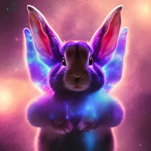 galaxies, spirals, space, nebulae, stars, smoke, iridescent, intricate detail, in the shape of a rabbit, fur wearing color diamonds, octane render, 8k, --q 2 --ar 2:3 --uplight