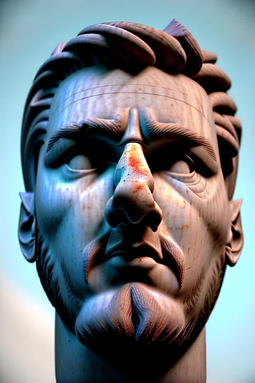 Ultra Realistic image, roman sculpture, white marble material, Lionel Messi, gold winner Laurel crown, miguel angel style, chisel style, emperor, waist up portrait, epic, celestial rays, cinematic lighting, God light, god rays, 4k resolution, smooth details, ornate details, soft lighting, unreal engine 5, sky and clouds background.