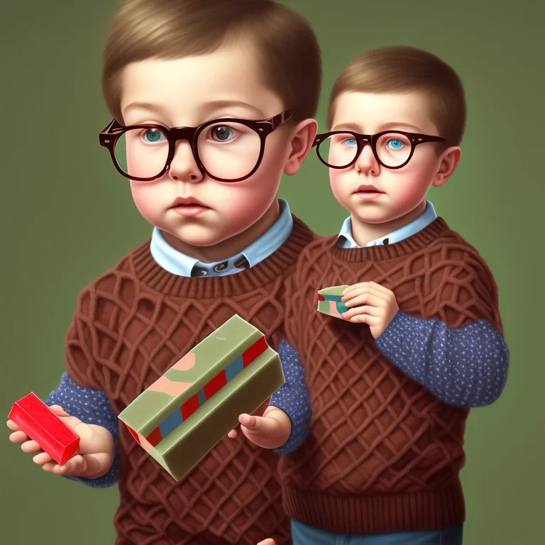 peter billingsley chubby kid with glasses, holding a ((Dark red))soap bar, ((brown))argyle sweater