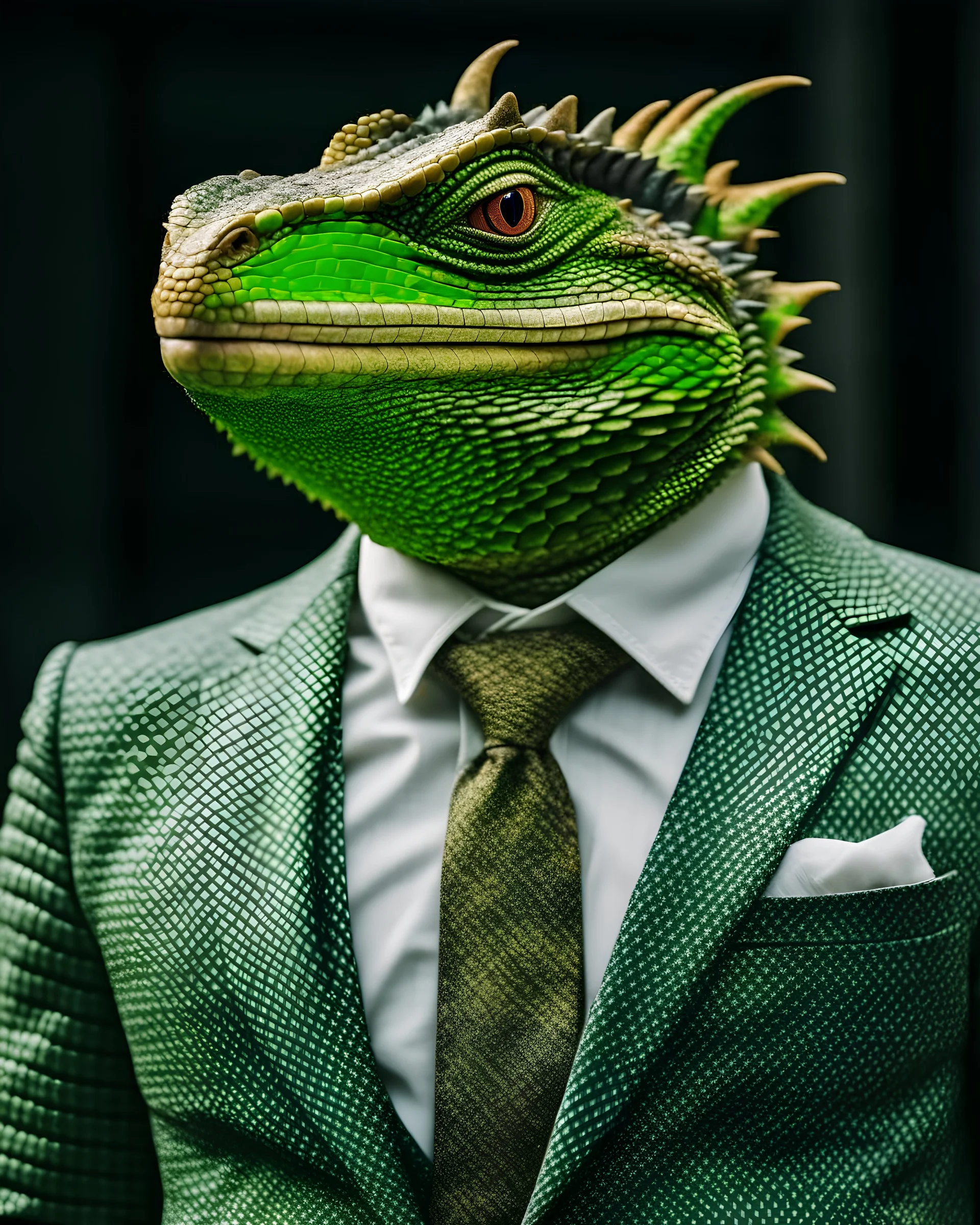 A Person with a lizard Head Wearing a suit
