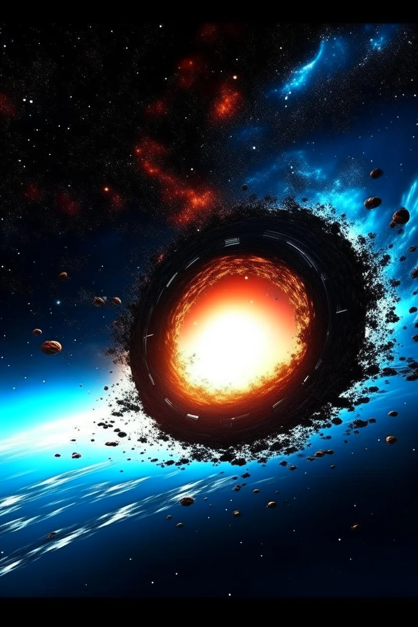 Intense worm Hole explosion in deep space. Wormhole apocalypse wipes out Universe. Worm-hole collision explodes in outer space. Epic galaxy with growing black hole. Cinematic interstellar