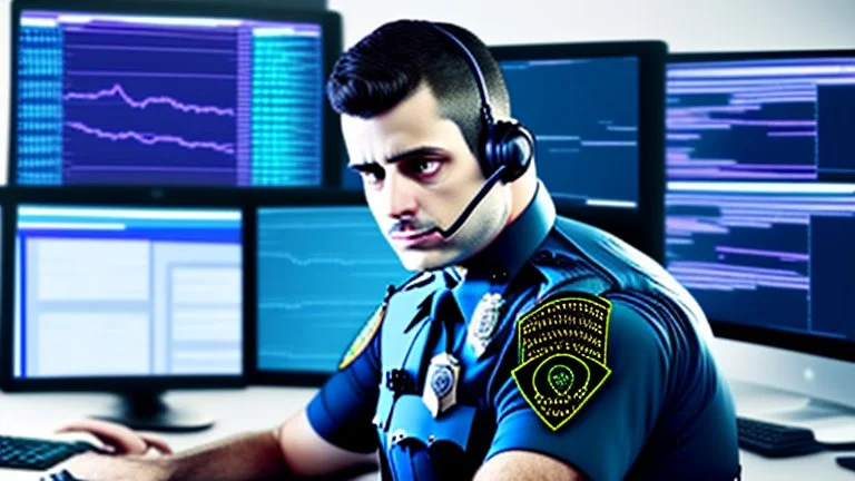 calm male cop dispatcher confused by evil hacker virus in the phone