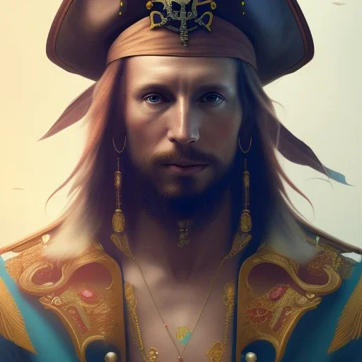 Pirate and parrot , cinematic, 8k, resolution concept art portrait by Greg Rutkowski, Artgerm, WLOP, Alphonse Mucha dynamic lighting hyperdetailed intricately detailed