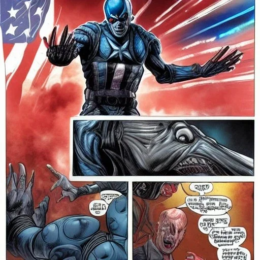 crossover between alien xenomorph and captain America