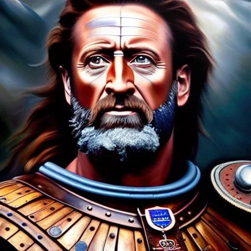 Ultra detailed fullbody Portrait in oil on canvas of William Wallace with armor,helmet,extremely detailed digital painting,ultrarealistic skin,intense stare, extremely detailed face, crystal clear eyes, mystical colors ,perfectly centered image, perfect composition, rim light, beautiful lighting,masterpiece ,8k, stunning scene, raytracing, anatomically correct, in the style of Simon Bisley and Ohrai Noriyoshi and robert e howard and Steve Jung and Wizyakuza and uncannyknack.