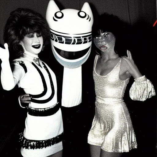 1980s photo of new year's party alien with dancing happy