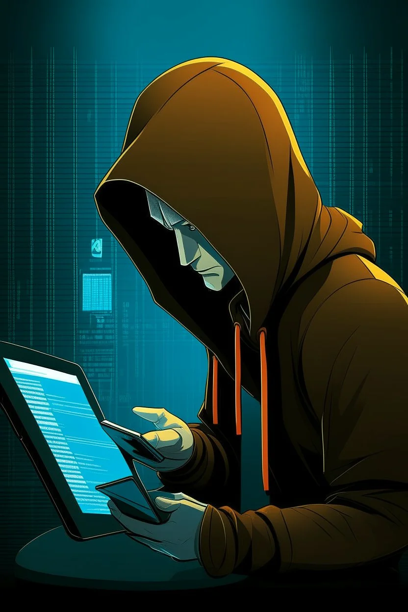book cover about computer hacker, hoodie, cellphone