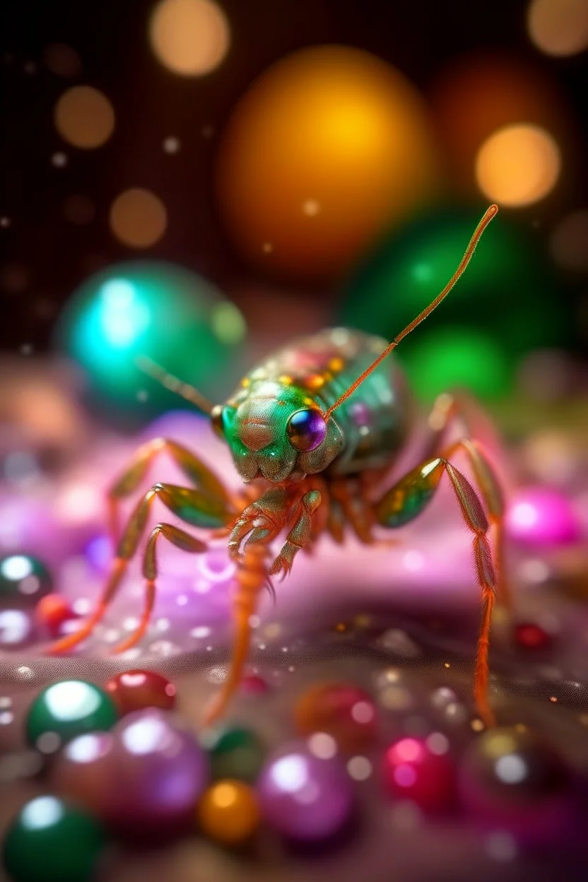 portrait of transparent slimy alien lobster bugs covered with glitter, smiling with beautiful shiny hair, each inside a pile of transparent jelly bubbles of weird colors, disco egg made of small mirror, light rayz, feast table ,shot on Hasselblad h6d-400c, zeiss prime lens, bokeh like f/0.8, tilt-shift lens 8k, high detail, smooth render, down-light, unreal engine, prize winning