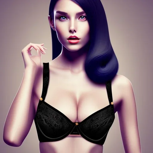 black hair lady model bra with cat