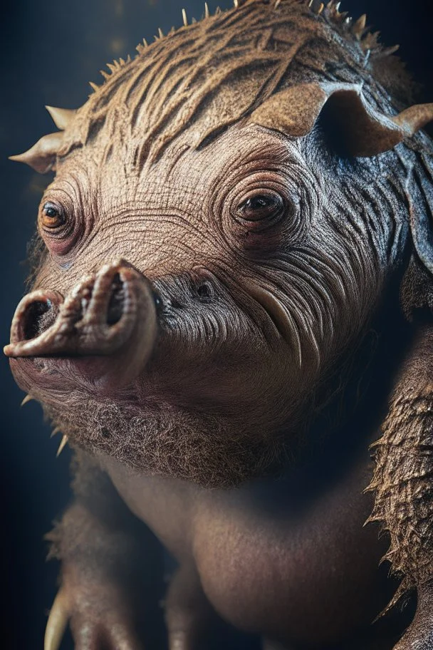 human-sized sloth-like creature Boar alien ,intricate and highly detailed, 8k resolution, sharp focus, Photo Quality portrait,Beautiful Composition, studio lighting