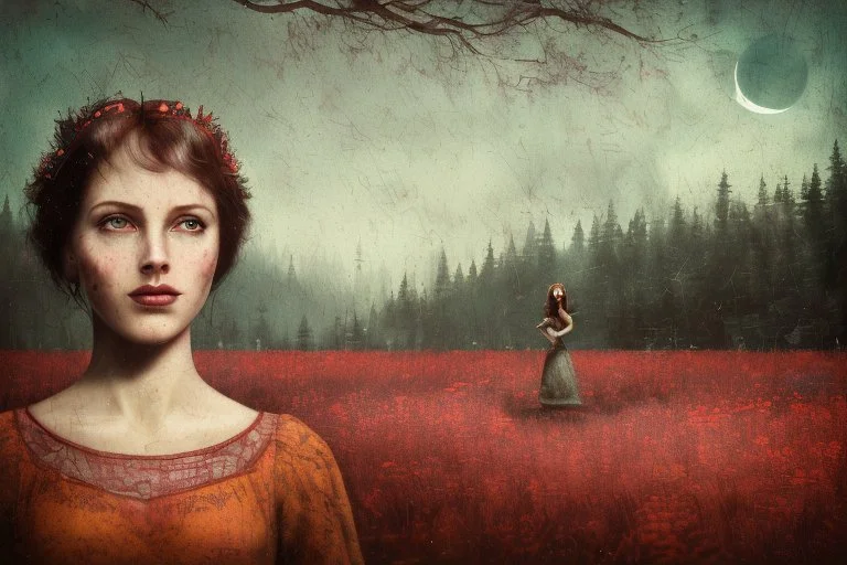 Single image: A Very Beautiful pretty dreamy Lady in eerie beautiful landscape art by Anka Zhuravleva, Sandy Welch, Jane Small, Aliza Razell, Eduard Veith, Joel Robison, Mikhail Vrubel, Ferdinand Hodler, Christoffer Relander, William Timlin, Charles Rennie Mackintosh, John Lowrie Morrison, Sidney Nolan. 3/4 Headshot, Volumetric lighting, 3d, mixed media, Best quality, crisp quality