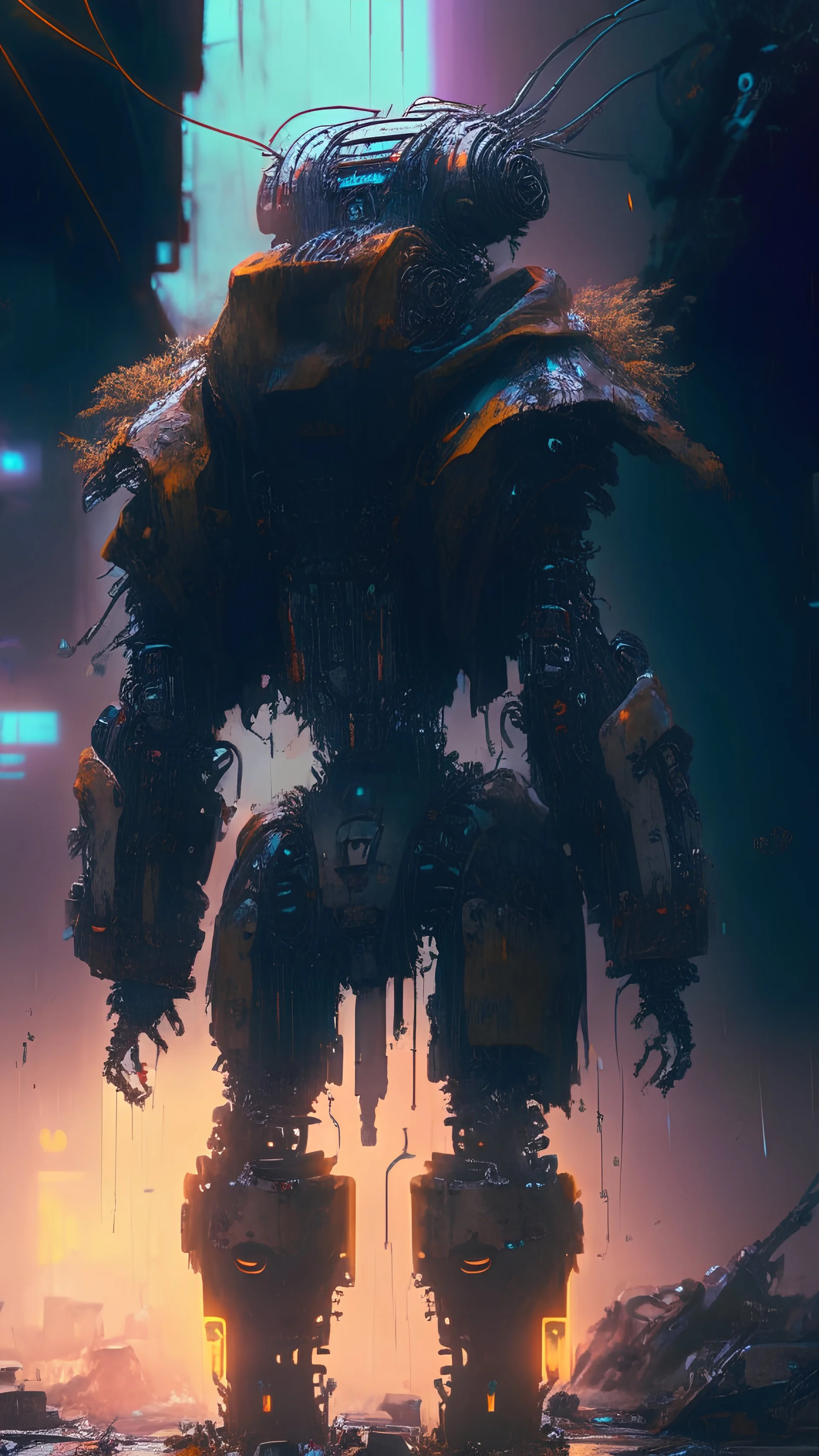 nice robot, extravagant clothes,post apocalyptic, a masterpiece, dynamic lighting, hyperdetailed, splash screen art, trending on Artstation, deep color, Unreal Engine, volumetric lighting