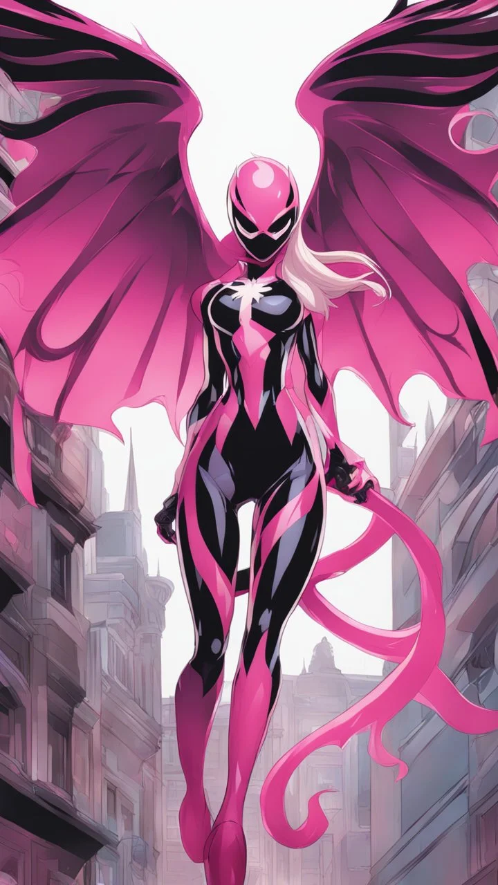 A close picture to Mix between gwenpool and symbiote, intricate details, highly detailedin in solo leveling shadow art style