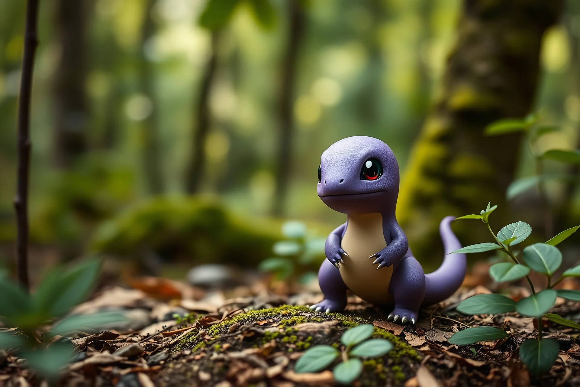 small violet Charmander in forest realistic